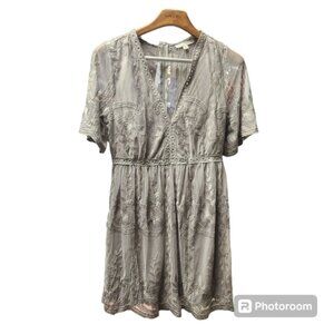Haute Monde Woman’s Grey Lace Dress Fit and Flare Boho Sz. M NWT